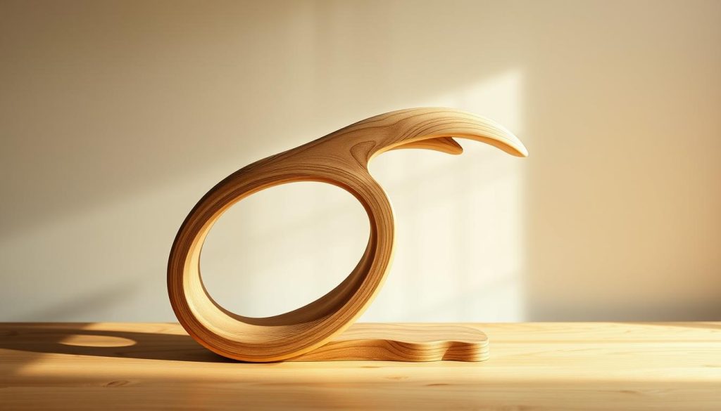 A finely crafted alder wood sculpture, capturing the natural beauty and intricate patterns of the corps aulne. Displayed against a softly lit background, the organic curves and unique grain create a sense of elegant simplicity. The lighting is gentle and diffused, highlighting the rich, warm tones of the wood. The composition places the sculpture in the center, allowing the viewer to fully appreciate the craftsmanship and attention to detail. The overall atmosphere conveys a sense of tranquility and appreciation for the natural world, perfectly suited to illustrate the "Design, bois et finition" section of the article. A finely crafted alder wood sculpture, capturing the natural beauty and intricate patterns of the corps aulne. Displayed against a softly lit background, the organic curves and unique grain create a sense of elegant simplicity. The lighting is gentle and diffused, highlighting the rich, warm tones of the wood. The composition places the sculpture in the center, allowing the viewer to fully appreciate the craftsmanship and attention to detail. The overall atmosphere conveys a sense of tranquility and appreciation for the natural world, perfectly suited to illustrate the "Design, bois et finition" section of the article.
