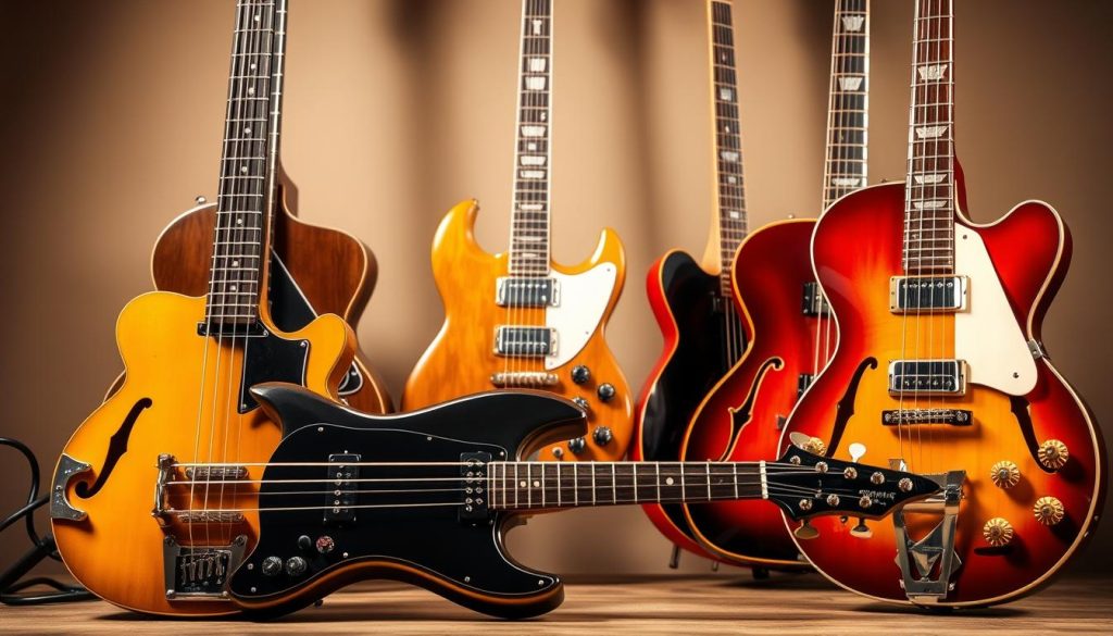 A high-quality, detailed still life composition showcasing an assortment of classic Gibson and Epiphone bass guitars. In the foreground, a Gibson EB-0 and EB-3 bass models are displayed, their iconic shapes and distinctive features illuminated by warm, directional lighting. In the middle ground, a vintage Les Paul Bass and Thunderbird bass models are positioned, their glossy finishes and chrome hardware reflecting the light. The background is softly blurred, creating a sense of depth and focus on the instruments. The overall mood is one of reverence and appreciation for these legendary bass guitar designs. A high-quality, detailed still life composition showcasing an assortment of classic Gibson and Epiphone bass guitars. In the foreground, a Gibson EB-0 and EB-3 bass models are displayed, their iconic shapes and distinctive features illuminated by warm, directional lighting. In the middle ground, a vintage Les Paul Bass and Thunderbird bass models are positioned, their glossy finishes and chrome hardware reflecting the light. The background is softly blurred, creating a sense of depth and focus on the instruments. The overall mood is one of reverence and appreciation for these legendary bass guitar designs.